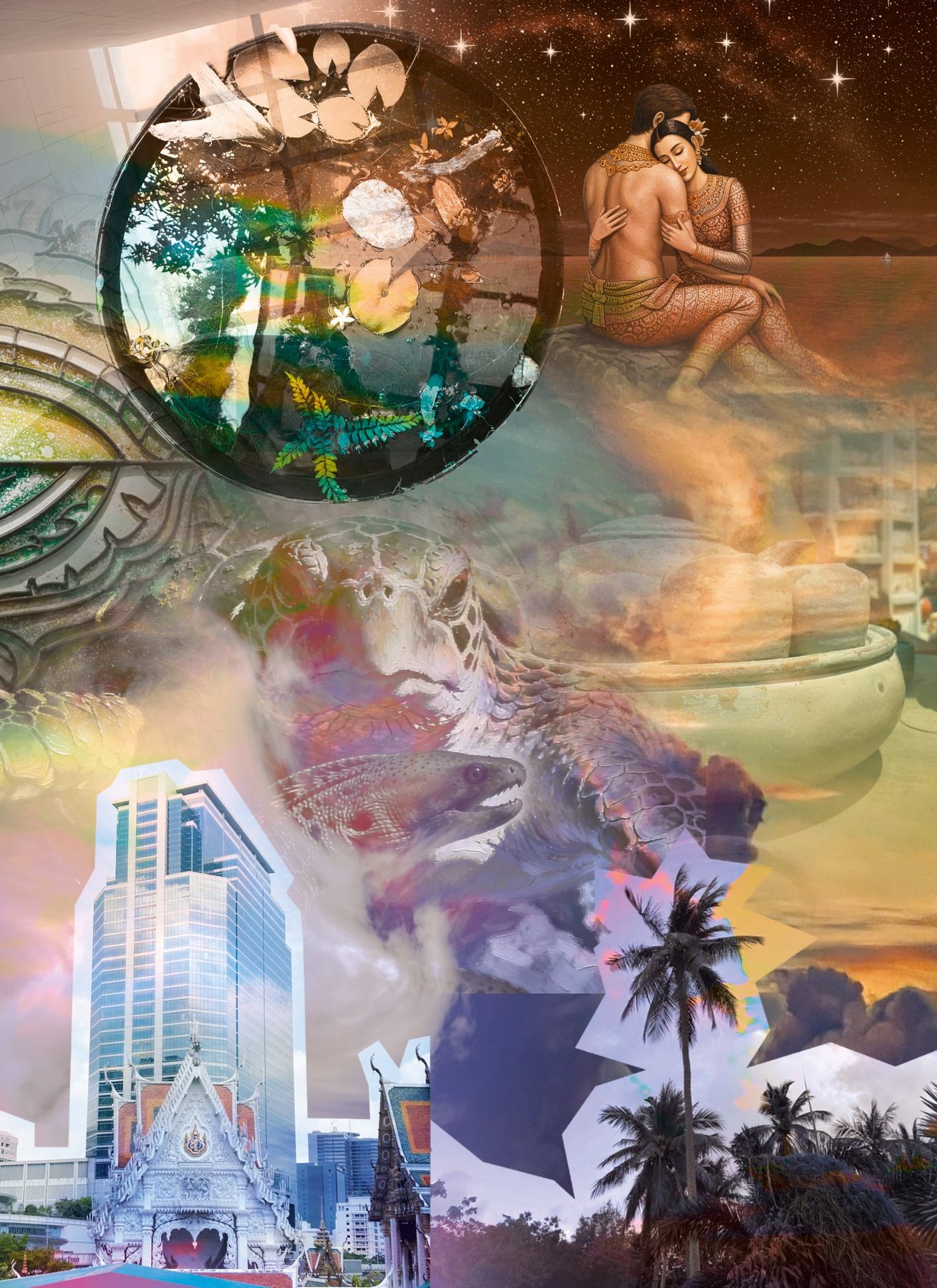 Mixed media art collage, Bangkok