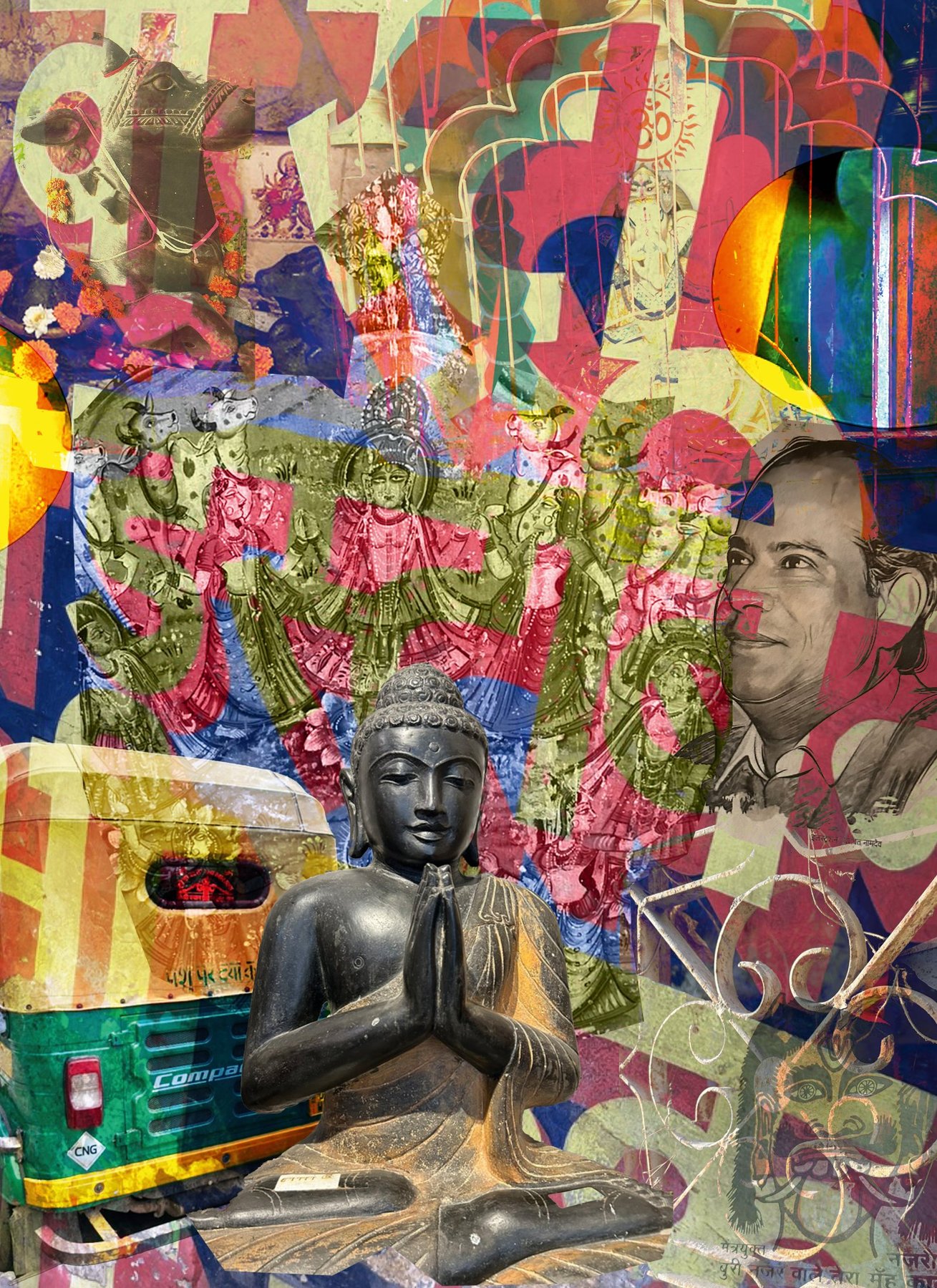 Mixed media art collage, Rishikesh