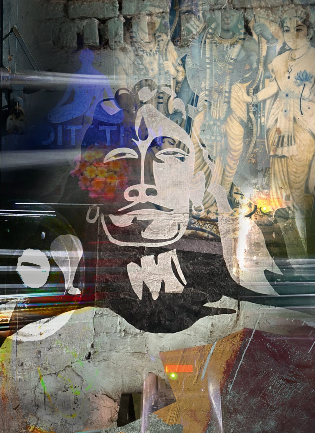 Mixed media art collage, Rishikesh