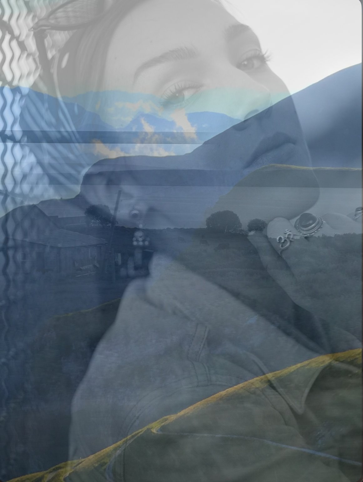 Nicole Szatkowski, founder of Kidashi Design — double exposure portrait blending Austria and Tbilisi, Georgia